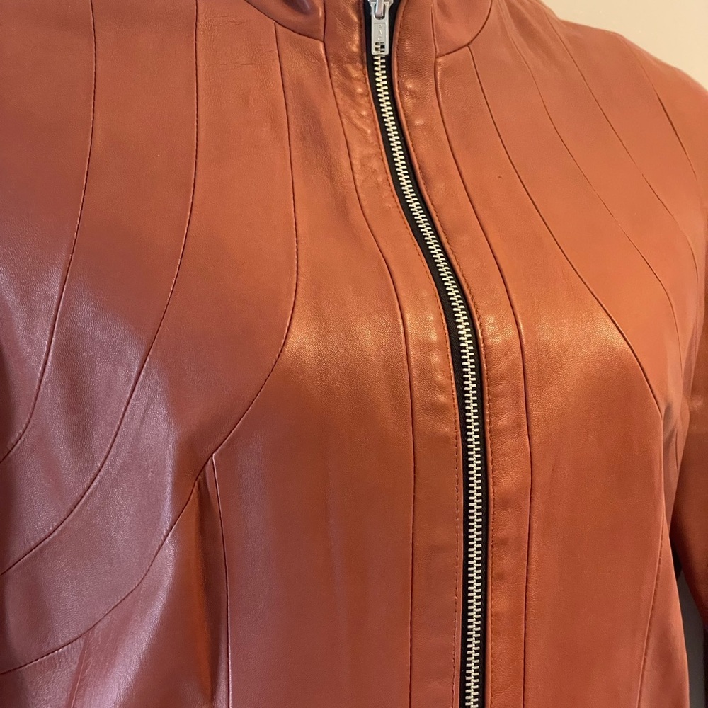 Women's Cognac Coloured Leather Jacket - Picture 2 of 9